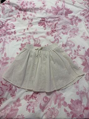Neutral Stripe Circle Skort with Elastic Drawstring Waist